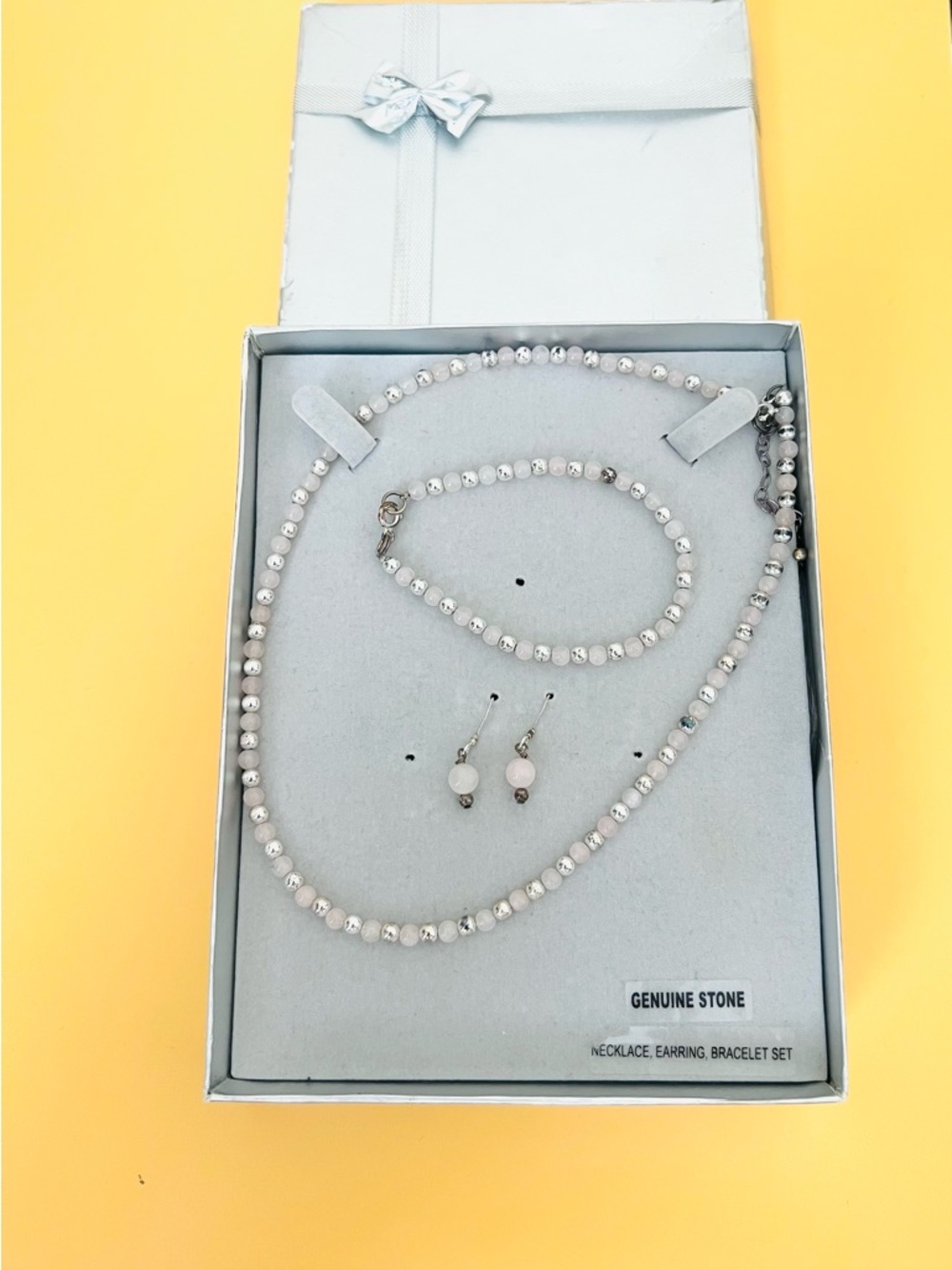 Elegant Silver .925 Jewelry 3 piece Set with rose quartz NIB